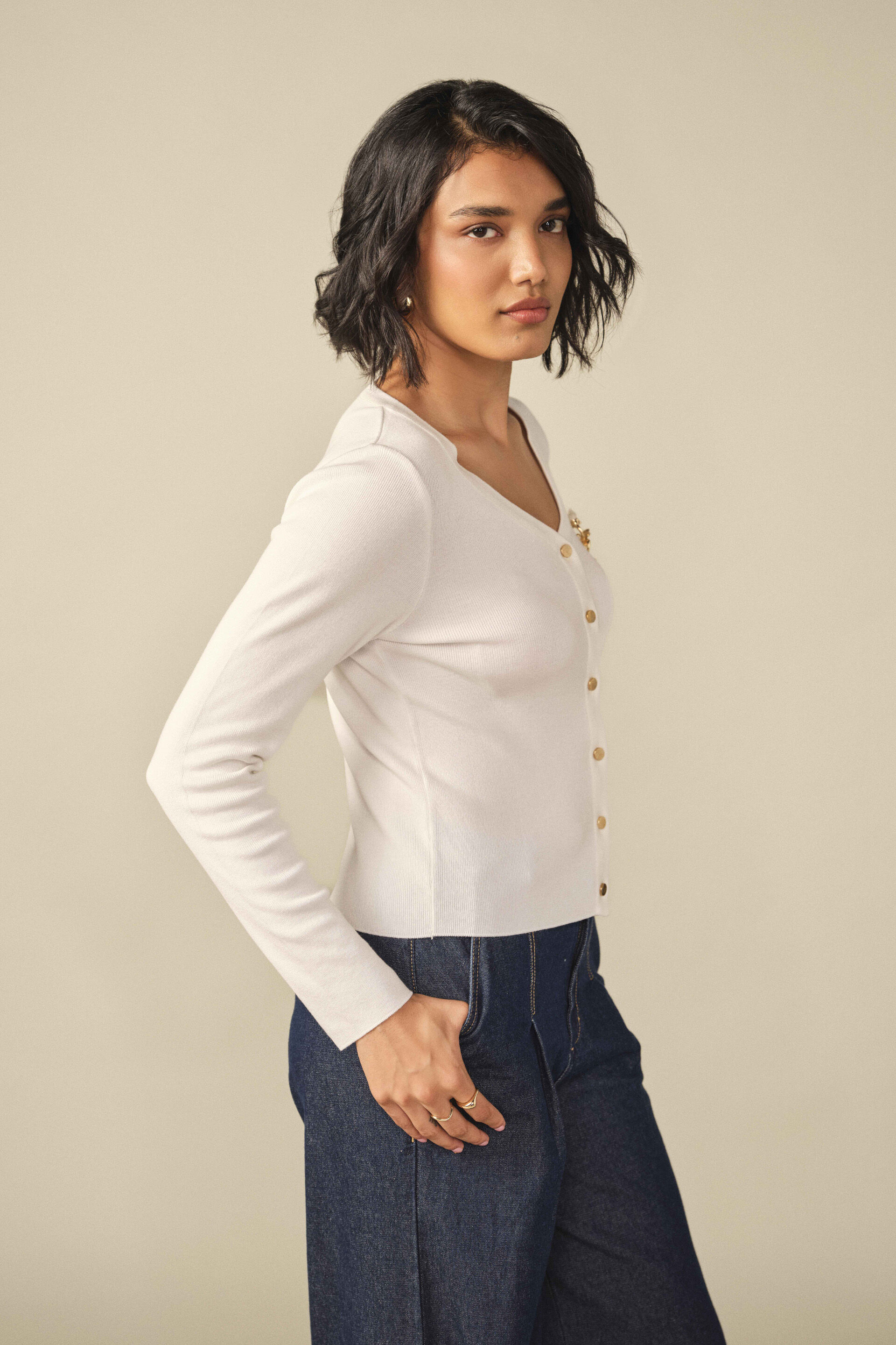 Solid Cardigan in Ivory, Ivory, image 3